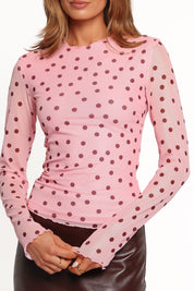 Tyla Mesh Long Sleeve Top - Pink Dot